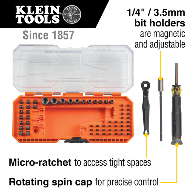 Klein Tools 80177 Juego de destornilladores de trinquete MODbox con adaptador de estuche MODbox, accesorio de riel lateral del sistema modular de herramientas, 65 piezas