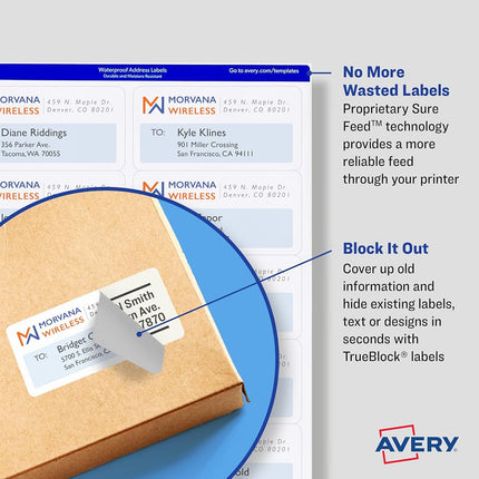 Avery Shipping Address Labels, Inkjet Printers, 100 Labels, 3-1/2 x 5, Permanent Adhesive, TrueBlock (8168), White