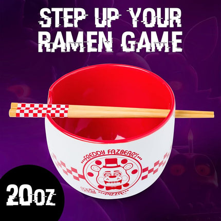 Silver Buffalo Five Nights at Freddy's Ceramic Ramen Bowl w Chopsticks 20oz
