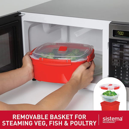 Sistema Microwave 3.2L Large Microwave Steamer, Red