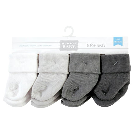 Hudson Baby Unisex Baby Cotton Rich Newborn and Terry Socks, Solid Gray White, 0-6 Months, Solid Gray White, 0-6 Months