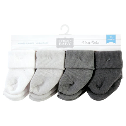 Hudson Baby Unisex Baby Cotton Rich Newborn and Terry Socks, Solid Gray White, 0-6 Months, Solid Gray White, 0-6 Months
