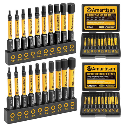 Amartisan - 20 Pcs Hex Key Bit Set SAE S2 Steel Ma