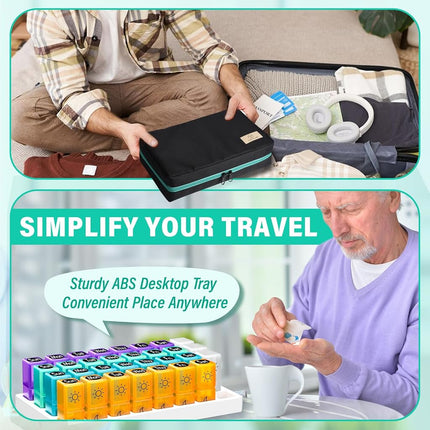 Monthly Pill Organizer 2 Times a Day, 2-in-1 Pill Case for Home & Travel
