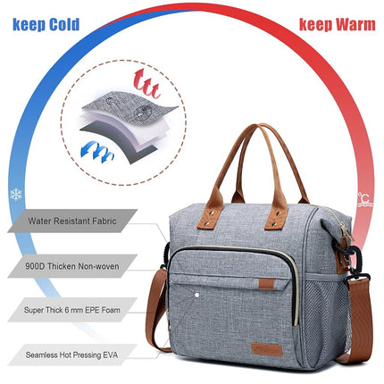 TuErCao Adult Lunch Box - Insulated Lunch Bag Women for Work, Soft Cooler for Beach Travel Picnic, Ladies Lunch Tote Bag for Office, Grey