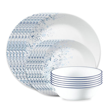 Corelle 18-piece Dinner Set, Indigo Speckle, Blue and White for 6, Chip Resistant Dinnerware, Includes 26cm Dinner Plates, 17cm Salad/Side Plates and 530ml Soup/Cereal Bowls