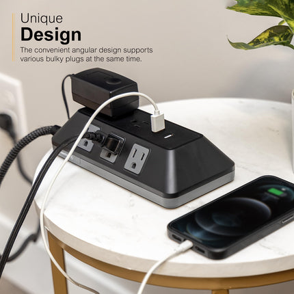 GE UltraPro Protector de Sobretensión de 8 Tomas con Puertos USB, 2 Puertos USB-A, 2.4A, Cable Trenzado de 3 pies, Protector de Sobretensión, 1780 Julios, Negro, 73776