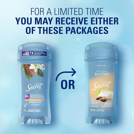 Secret Fresh Clear Gel Antiperspirant and Deodorant for Women, Cocoa Butter Scent, 2.6oz 73g