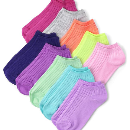 The Children's Place Girls' Ribbed Ankle Socks, Multicolor Basics 10-pack, Small