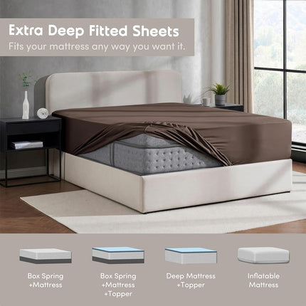 Nestl Bedding 21" Deep Pocket Fitted Sheet – 1800 Deep Pocket Bed Sheet – Hotel Luxury Double Brushed Microfiber Sheets – Deep Pocket Fitted Sheet - Full/Chocolate Brown