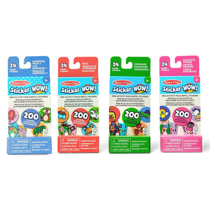 Melissa & Doug Sticker WOW! Mini Activity Pad & Refill Stickers 4-Pk: Dino, Pets, Favorite Things, Surprise Pack � 200 Stickers Each (800 Total) for Any Sticker Stamper (Not Included)