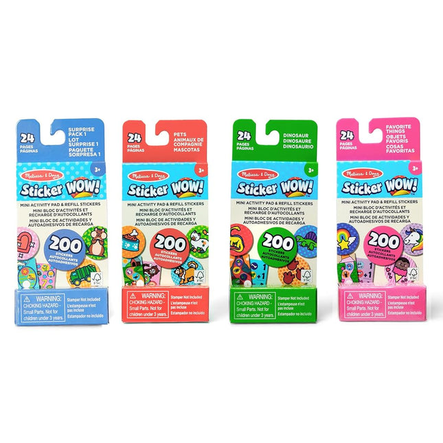 Melissa & Doug Sticker WOW! Mini Activity Pad & Refill Stickers 4-Pk: Dino, Pets, Favorite Things, Surprise Pack � 200 Stickers Each (800 Total) for Any Sticker Stamper (Not Included)