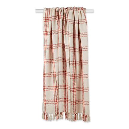 DII Farmhouse Plaid Collection Cotton Throw Blanket, 50x60, Vintage Red