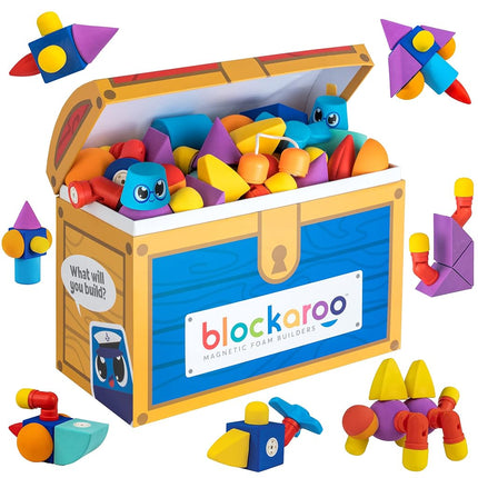 Magnetic Foam Blocks – STEM Preschool Toys for Children, Toddlers, Boys and Girls, The Ultimate Bath Toy – 100 Piece Set with Toy Chest, Bath Building Blocks, Engineering Toys for Kids 3-6