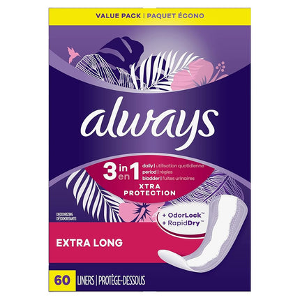 Protège-Slips Always, Très Longs et Secs, Boîte de 60