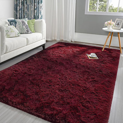 Pettop Fluffy Burgundy Rug for Bedroom Living Room