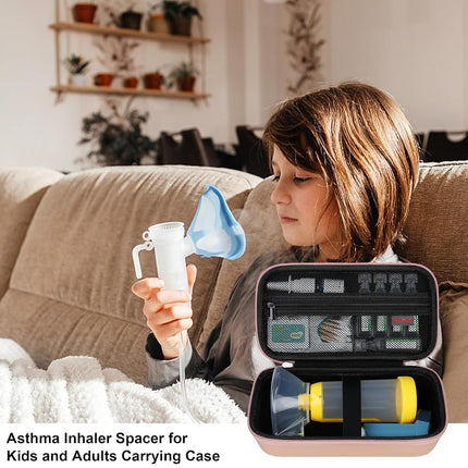 Elonbo Carrying Case for Asthma Inhaler, Inhaler Spacer for Kids and Adults, Masks, Inhaler Holder Asthma Travel Organize Bag, Pocket Fits Allergy Meds, Ventolin Inhaler, Rose Gold (Case Only)