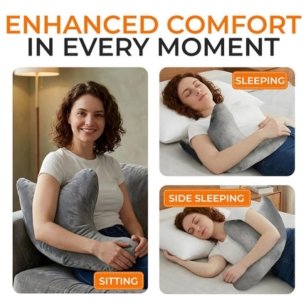Cheer Collection W Shaped Shoulder Support Pillow, Rotator Cuff Post Surgery Cushion for Neck and Shoulder Pain, Washable Microplush Velour Cover, Gray