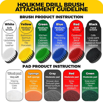 Holikme 6 Piece Drill Brush Attachment Set Scouring Pads Power Scrubber Brush Scrub Pads Cleaning Kit-All Purpose Cleaner for Bathroom Surfaces Grout Floor Tub Shower Tile Corners