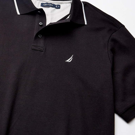 Polo de manga corta de ajuste clásico con cuello con punta sólida suave para hombre Nautica, negro verdadero, 1X
