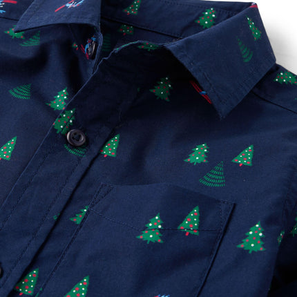 The Children's Place Boy's Long Sleeve Button Down Shirts, Tidal Trees, Small