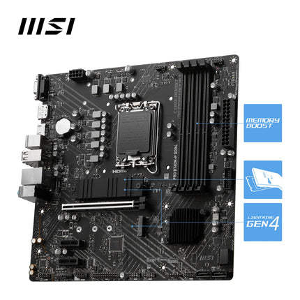 MSI PRO B760M-P DDR4 Motherboard, Micro-ATX - Supports Intel 14th, 13th & 12th Gen Core Processors, LGA 1700 - DDR4 Memory Boost 4800+MHz/OC, PCIe 4.0 x16 Slot, M.2 Gen4 Slots