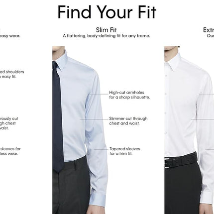 Calvin Klein mensDress Shirt Slim Fit Non Iron Herringbone Point-Collar Long Sleeves Dress Shirt - Purple - 17.5" Neck 36"-37" Sleeve