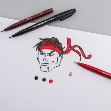 Pentel Arts Sign Pen Touch, Fude Brush Tip, Red Ink, Box of 12 (SES15C-B)