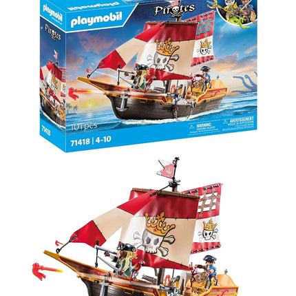 Playmobil 71418 Pirates: Small Pirate Vessel, exciting adventures on the high seas, complete with extensive accessories, fun imaginative role-play, playsets suitable for children ages 4+