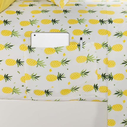 Elegant Comfort Luxury Soft Bed Sheets Pineapple Pattern - 1500 Premium Hotel Quality Microfiber Softness Wrinkle and Fade Resistant (6-Piece) Bedding Set, Queen, Pineapple