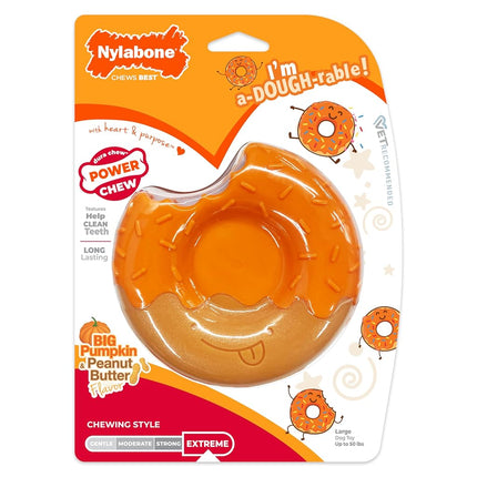 Nylabone Limited Edition 70th Birthday Donut Power Chew Toy for Dogs, Durable & Tough Dog Toys for Aggressive Chewers, Pumpkin & Peanut Butter Flavor, Large - Up to 50 lbs (1 Count)