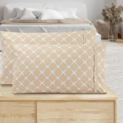 Elegant Comfort Luxury Ultra-Soft 2-Piece Pillowcase Set - 1500 Premium Hotel Quality Microfiber Double Brushed - Wrinkle Resistant, Standard/Queen, Bloomingdale Pattern Cream