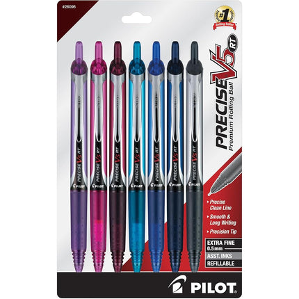 Pilot Precise V5 RT Refillable & Retractable Premium Rolling Ball Pens, Extra Fine Point (0.5mm), Assorted Colors, 7 count (26095)