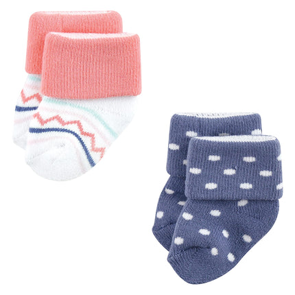 Luvable Friends Women's, Coral Mint Aztec, Unisex Newborn and Baby Terry Socks, 0-6 Months, Large (Pack of 12)