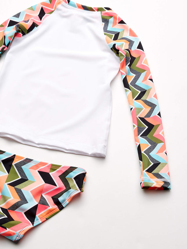 Kanu Surf Girls' Long Sleeve Rashguard UPF 50+ Two Piece Swim Set, Ruby Multi, 12