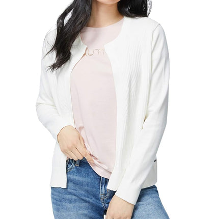 Nautica womens0303ZSNautica Women's Ribbed Open Layering Cardigan Long Sleeve Cardigan Sweater - White - X-Small