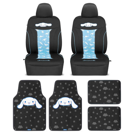 Hello Kitty Cinnamoroll Car Seat Covers - Adorable Light Blue Front Seat Covers with 4PC Carpet Car Floor Mats - Universal Fit for Cars, SUVs & Trucks - Super Cute Cinnamoroll Print & Pattern Accents