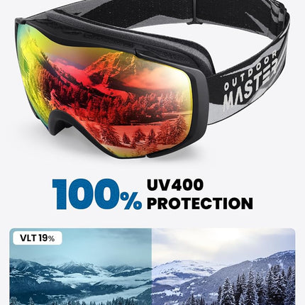 OutdoorMaster Ski Goggles with Cover Snowboard Snow Goggles OTG Anti-Fog for Men Women, Vlt 19%