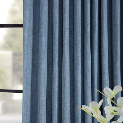 HPD Half Price Drapes Faux Linen Room Darkening Curtains - 120 Inches Long Extra Wide Luxury Linen Curtains for Bedroom & Living Room (1 Panel), 100W X 120L, Denim