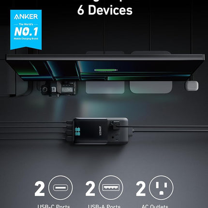 Anker Prime 6-in-1 USB C Charging Station, 140W Compact Power Strip for Work and Travel, 5 ft Detachable Extension Cord with 6 Ports, for iPhone 15/15 Plus/15 Pro/15 Pro Max(Non-Battery, Non-Wireless)