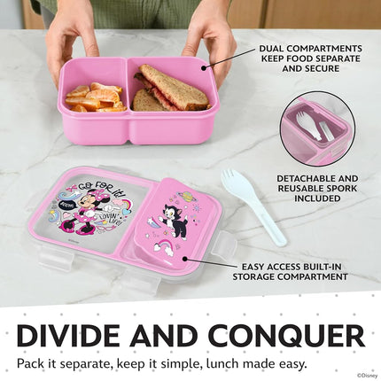 Disney Bento Box– Leak-Proof Kids Lunch Box with Divided Compartments & Detachable Spork - Mickey & Minnie, Stitch, & Winnie the Pooh BPA Free Toddler Bento Box