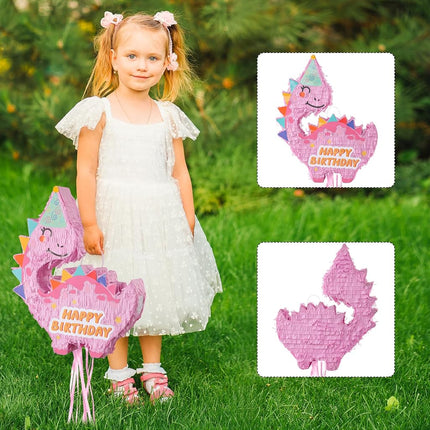 VinTS Dinosaur Piñata, Dino Piñata with Blindfold Bat for Party,Pink
