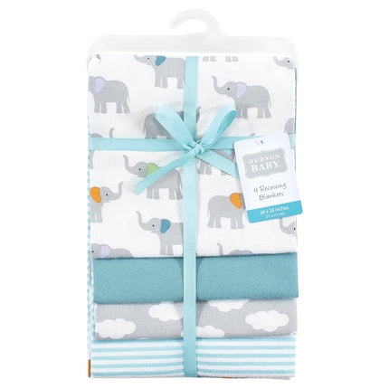 Hudson Baby Couvertures d'emmaillotage en flanelle de coton unisexe pour bébé, Éléphant sarcelle, Taille unique