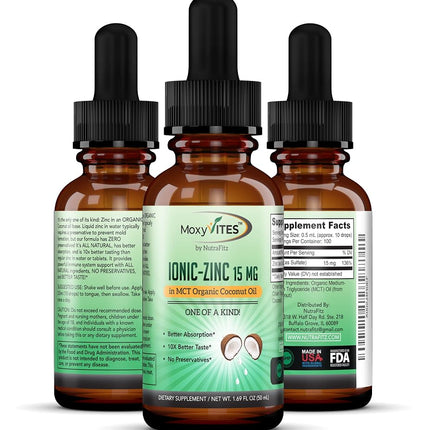 Organic Zinc Sulfate Liquid Supplement in MCT Coconut Oil - NO Preservatives – Pure Ionic Concentrated Mineral Drops - Immune Support Boost for Adults, Teens, Kids - Great Taste -100 Vegan Servings
