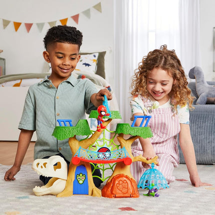 SPIDEY AND HIS AMAZING FRIENDS Marvel Dino Webs Tree House Playset, Spider-Man & Goblin Raptor, 4-Inch Action Figure Set, Ages 3+