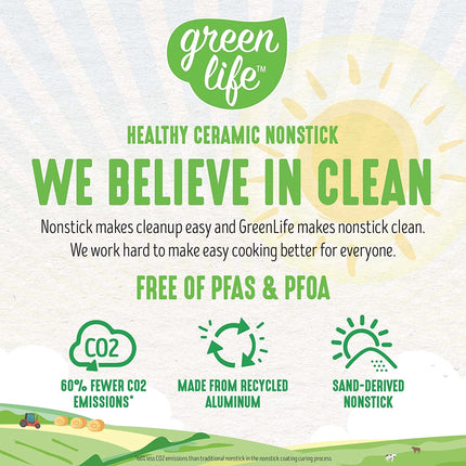GreenLife Sartén Antiadherente de 8", Cerámica Antiadherente Sin PFAS y No Tóxica, Apto para Lavavajillas y Horno, Asas Frías al Tacto, Sin Tambaleo, Turquesa