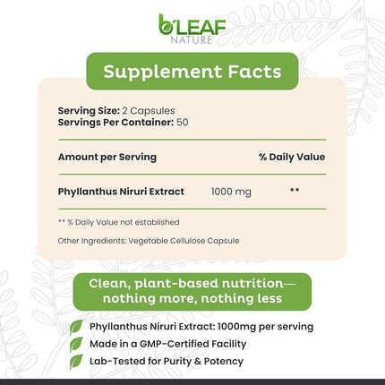 Stone Breaker Chanca Piedra Extract 1000mg - Urinary Tract and Gallbladder Support - 100 Vegetarian Capsules by B’Leaf Nature