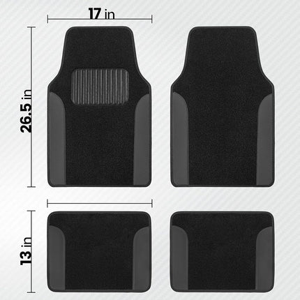 BDK Floor Mats for Cars, Two-Tone Carpet Car Floor Mats with Faux Leather Accents, Automotive Floor Mat Set with Built-In Heel Pad, Stylish Interior Car Accessories (Gray)