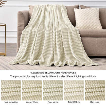 BEDELITE Fleece Blanket King Size – 3D Ribbed Jacquard Soft and Warm Decorative Fuzzy Blankets – Cozy, Fluffy, Plush Lightweight Throw Blankets for Couch, Bed, Sofa(Beige, 108x90 inches)