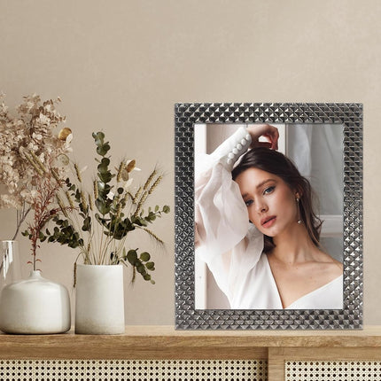 Lawrence Frames Diamond Pattern Polished Metal Picture Frame, 8x10, Black Smoke